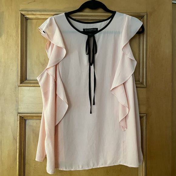 Eloquii Sheer Pink Blouse with Ruffles and trim tie size 14 - Picture 3 of 8